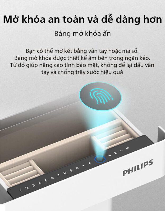 Mở khóa vân tay két sắt Philips SBX301