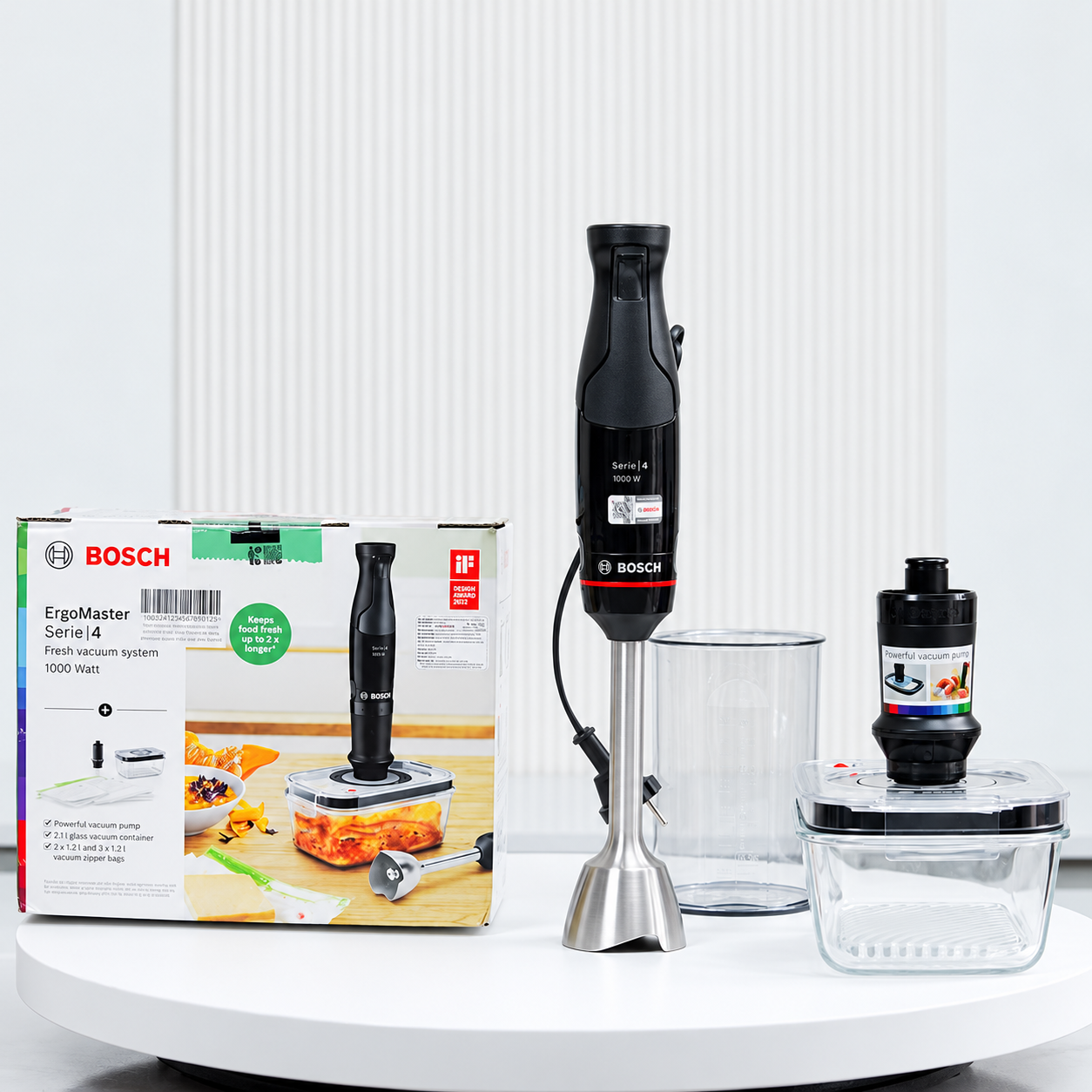 Bosch MSM4B6V2 bóc hộp Máy Xay Cầm Tay Bosch MSM4B6V2 ErgoMaster 1000W Kèm Bộ Hút Chân Không