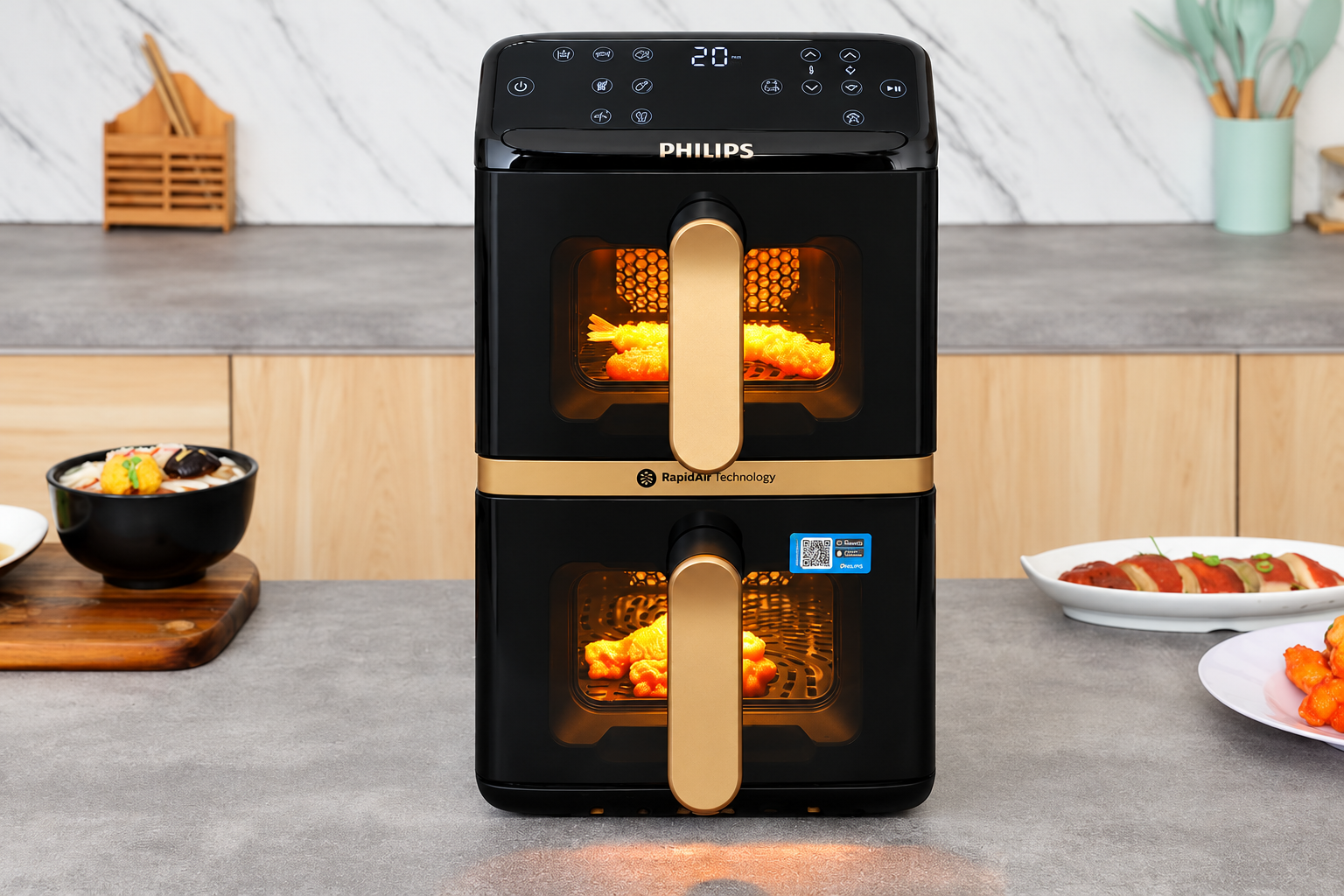 Nồi Chiên Không Dầu Philips NA46270 đèn sáng