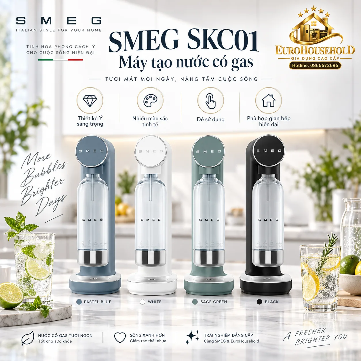 Máy tạo nước có ga Smeg SKC01 Máy tạo nước có ga Smeg SKC01