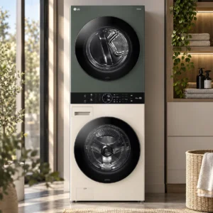 LG WashTower WT1410NHEG 14/10 kg: Tháp giặt sấy xanh/be cho không gian sống hiện đại